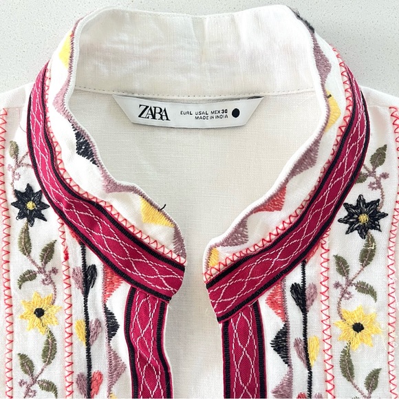 Zara Embroidered Linen Blend Floral Bird Jacket Shirt - Picture 7 of 17
